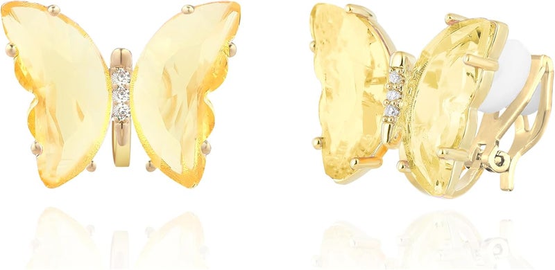 YOQUCOL Butterfly Shape Crystal Clip On Earrings Non Pierced Golden Stud for Women - Image 1